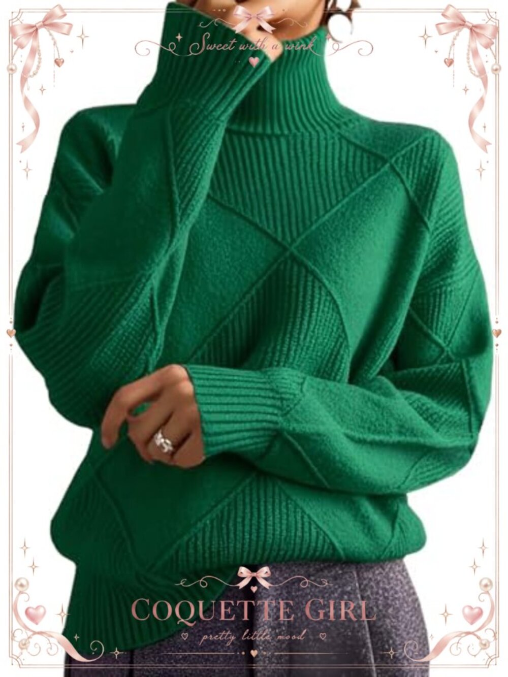 Women's Turtleneck Oversized Cable Knit Acrylic Pullover Sweater